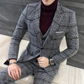 Men's thick slim fit plaid suit set in royal blue with single breasted jacket and flat front trousers