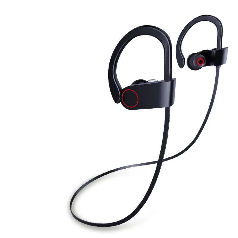U8 noise reduction Bluetooth 5.0 sports headset in black with 52cm cord and charging box