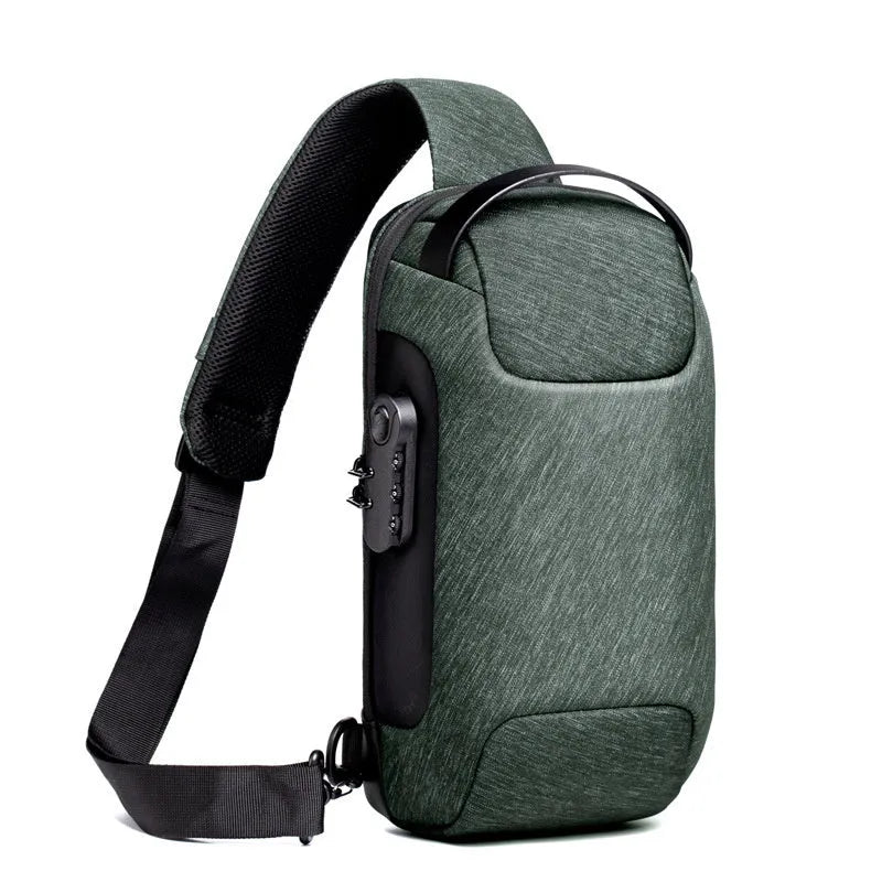 Waterproof Oxford cloth anti-theft shoulder bag showing organisational pockets and zipper closure