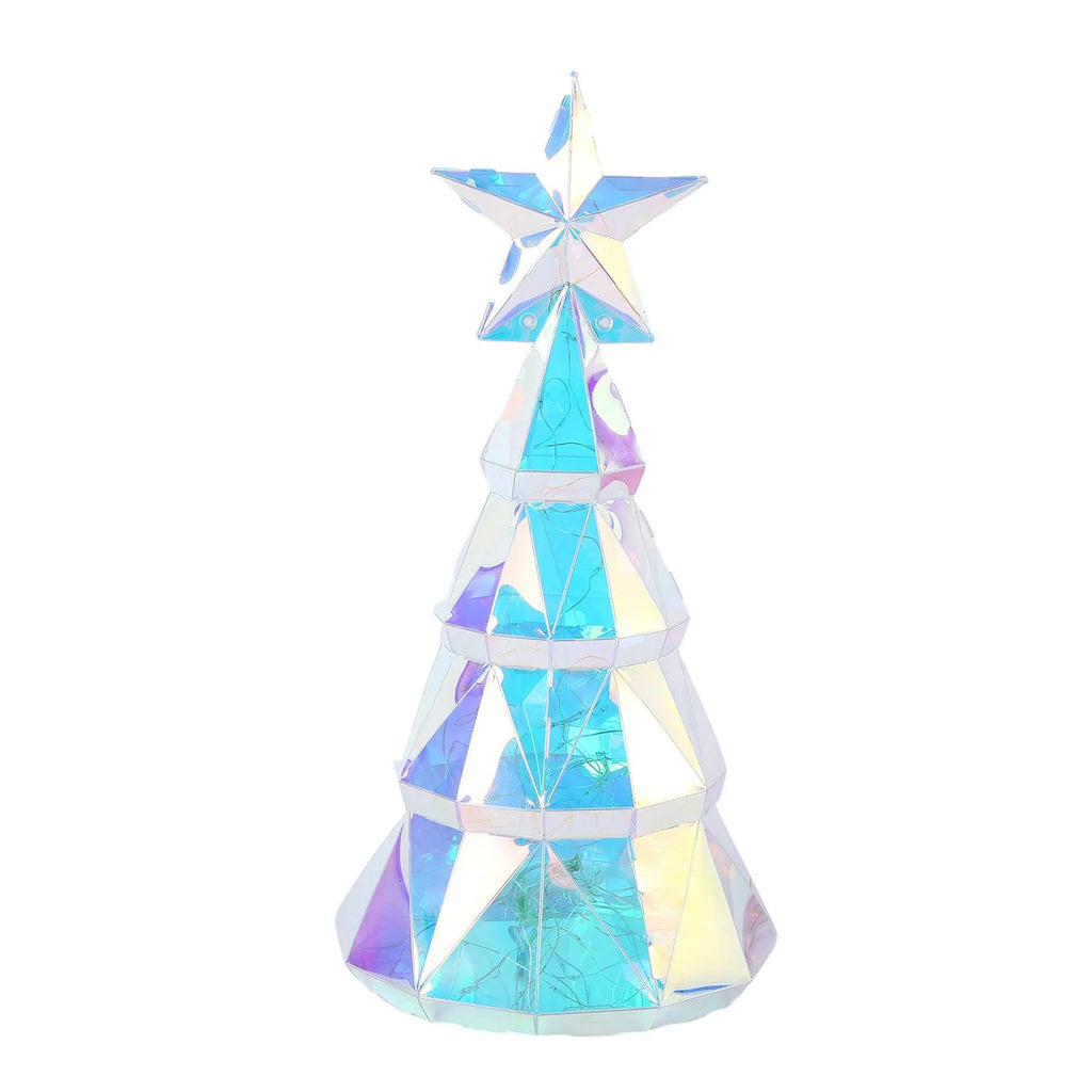 Colourful cartoon-style LED-lit Christmas tree decoration made from PET plastic