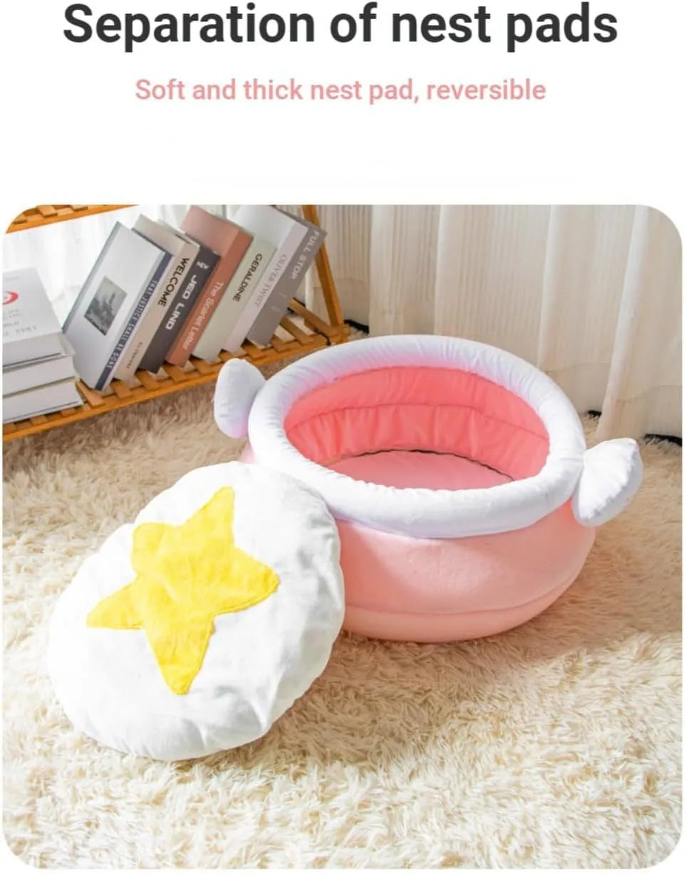 Pink magic honey pot shaped cat sofa bed with a removable cushion for small pets