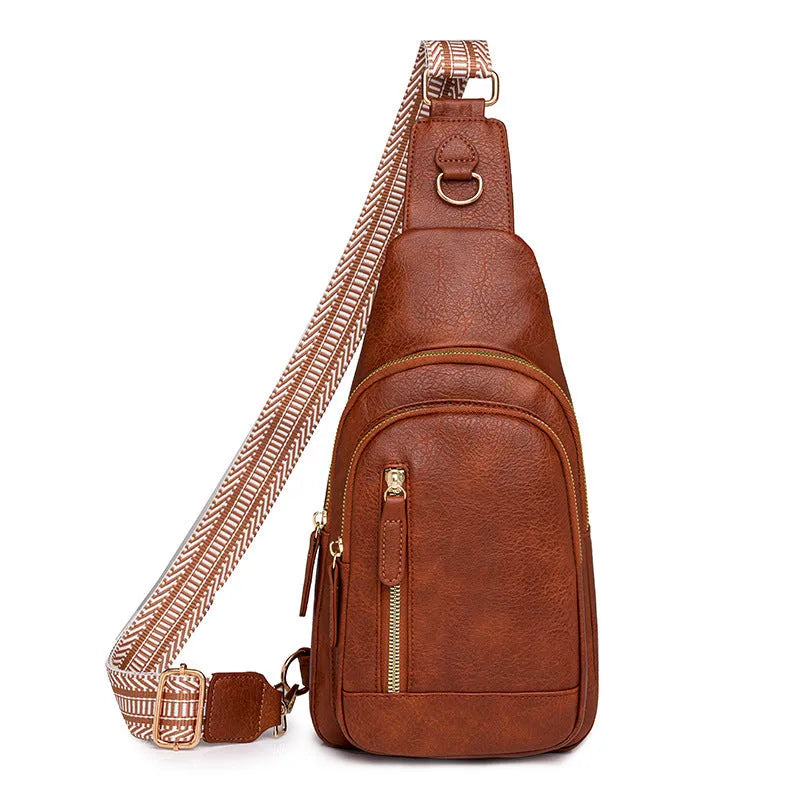 Women's soft PU crossbody chest bag with open pocket in multiple colour options