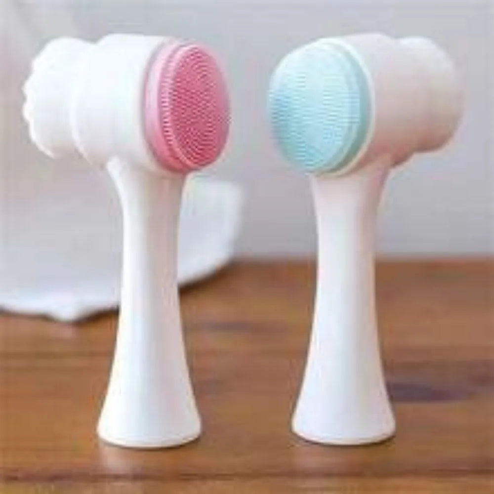 Blue and pink nylon pet paw brush grooming tool for dogs and cats with soft bristles