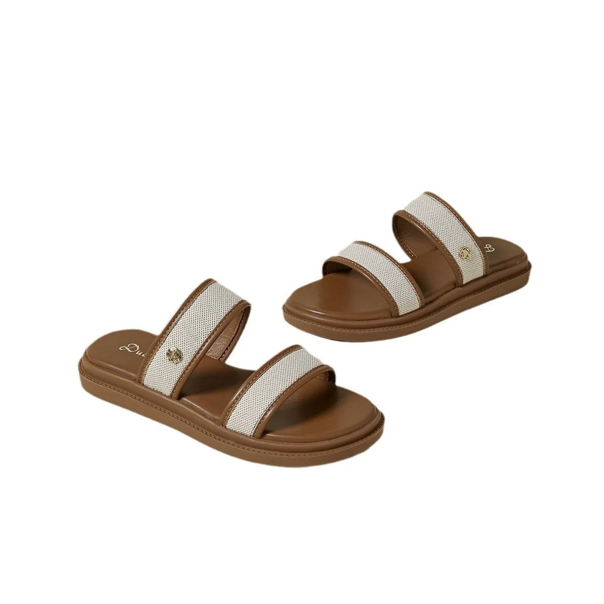 Brown women's vintage style flip-flop slippers with a soft bottom and artificial PU upper.