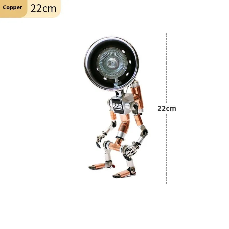 Robot-shaped study atmosphere light in silver or copper finish, 22cm or 29cm size