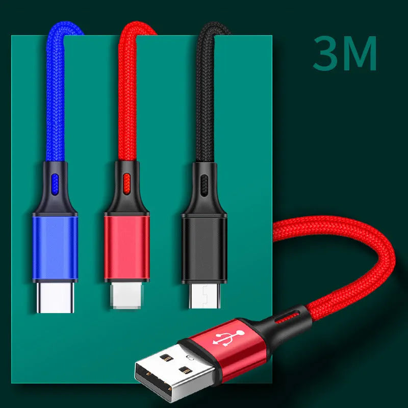 2m mobile phone data cable in multiple colours with USB and TYPE-C connectors