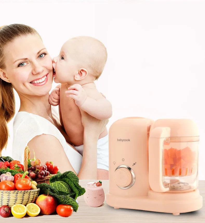 Baby food steamer and blender processor with double mixing blades in green colour