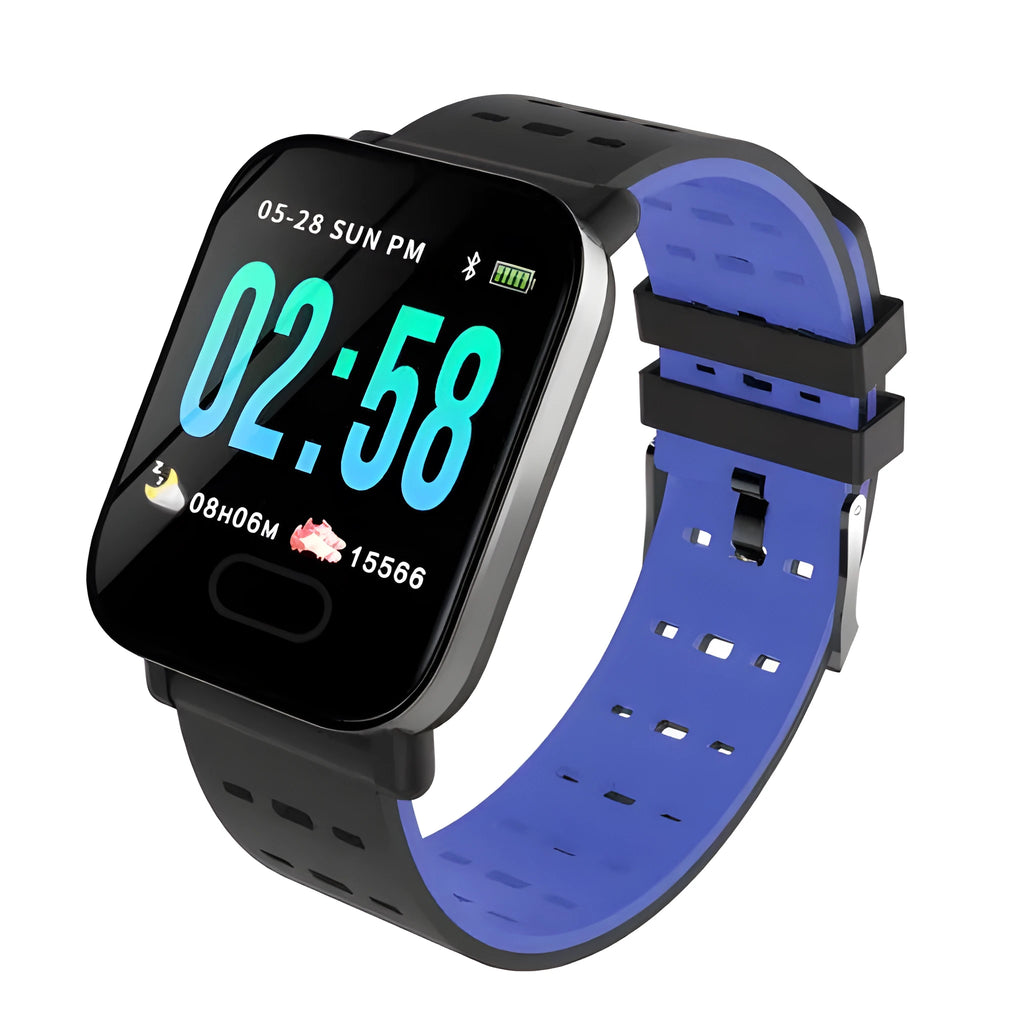 A6 colour screen smart bracelet in black, blue or orange with zinc alloy body and silicone strap