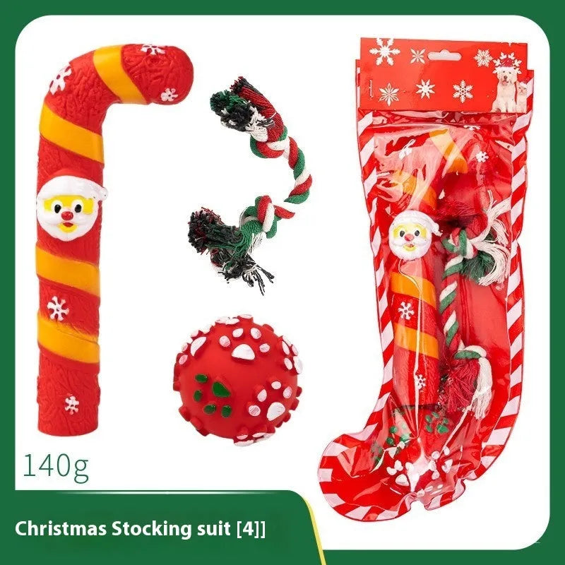 Christmas dog toy gift sets in vinyl with seven festive design options for bite-resistant chewing