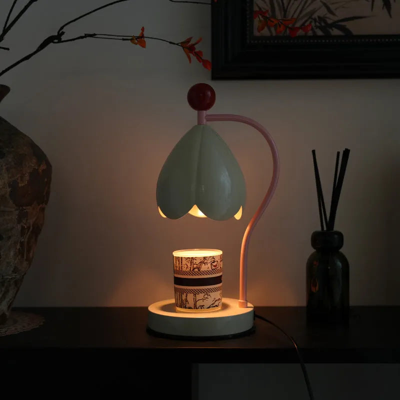 Ancient style fragrance desk lamp with metal holder in cream white or dark green colour