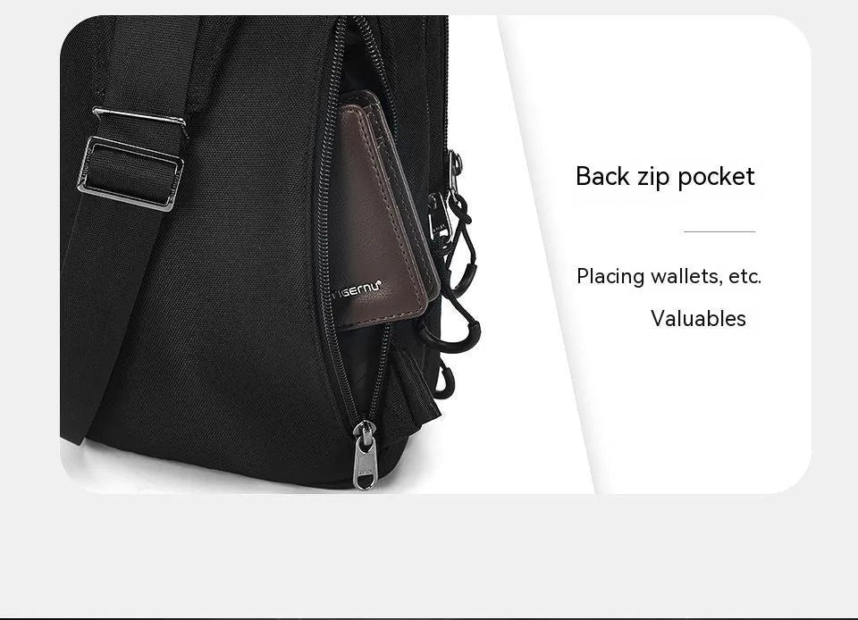 Casual black waterproof TPU chest bag with shoulder strap and internal phone pocket