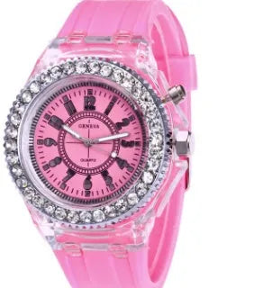 Women's luminous quartz watch with round 43mm alloy case and silicone strap in multiple colours
