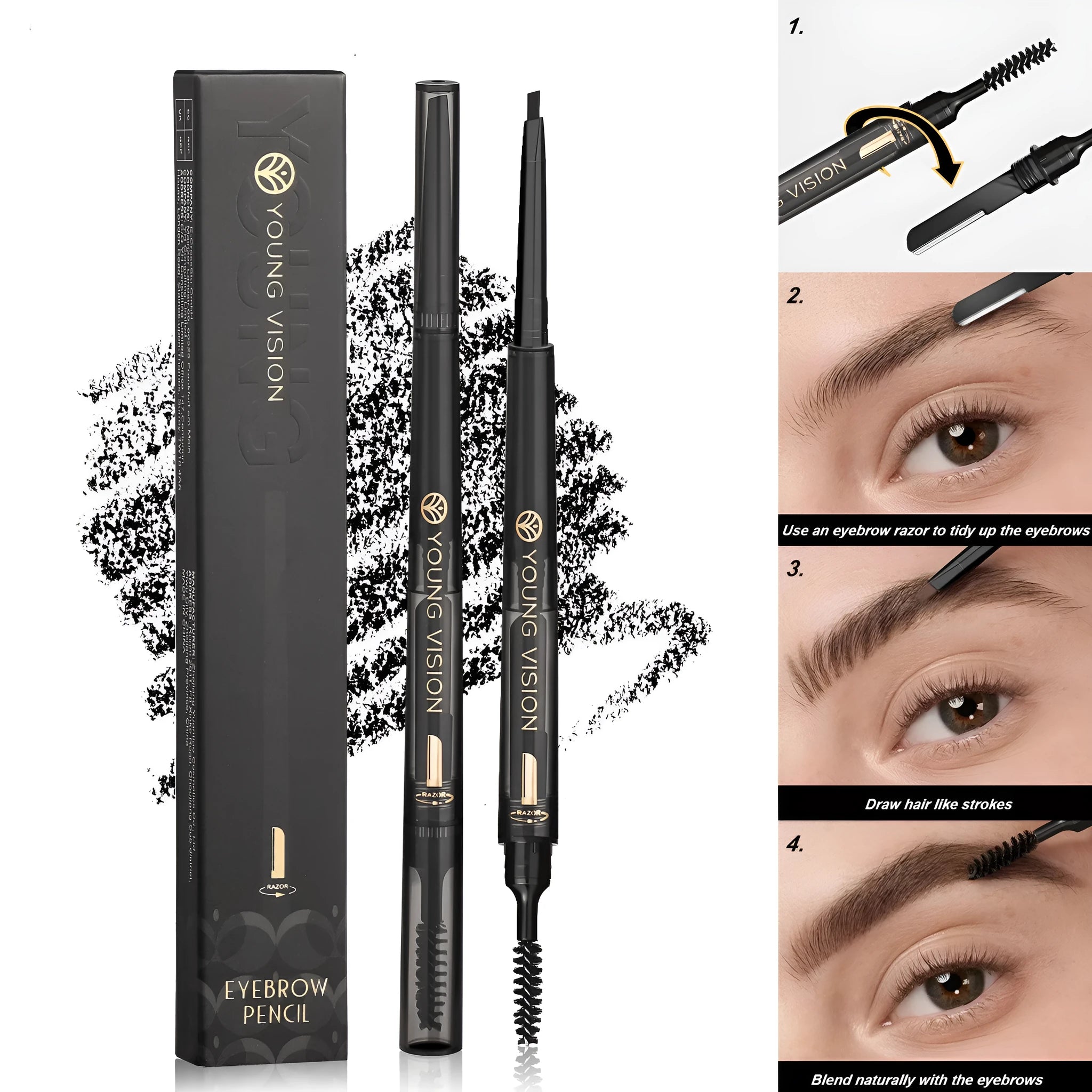 Fog Sense three in one eyebrow pencil in grey shade with waterproof smear-proof formula, 16.5cm long