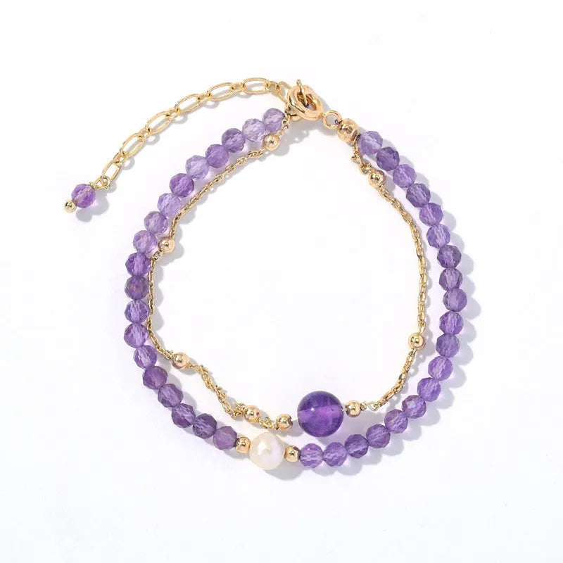 Chinese style amethyst coloured crystal bracelet for women with electroplated diamond shapes.