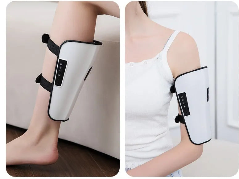 White plastic leg massager with USB Type-C connection for calf acupoint massage with infrared physiotherapy