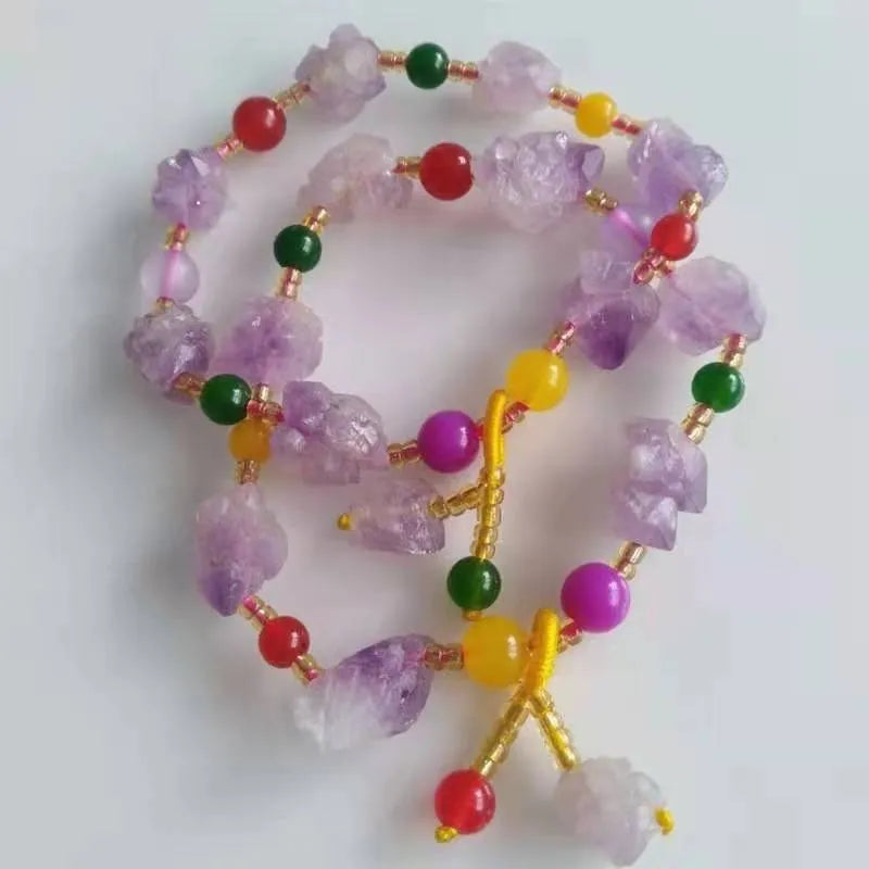 Natural shaped amethyst bead bracelet with fu character pendant for women's romantic styling