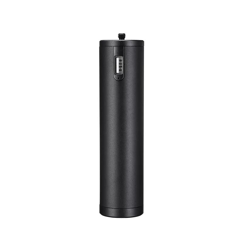 Black aluminium alloy handle-shaped power bank with 6800mAh capacity, shown next to a mobile phone.