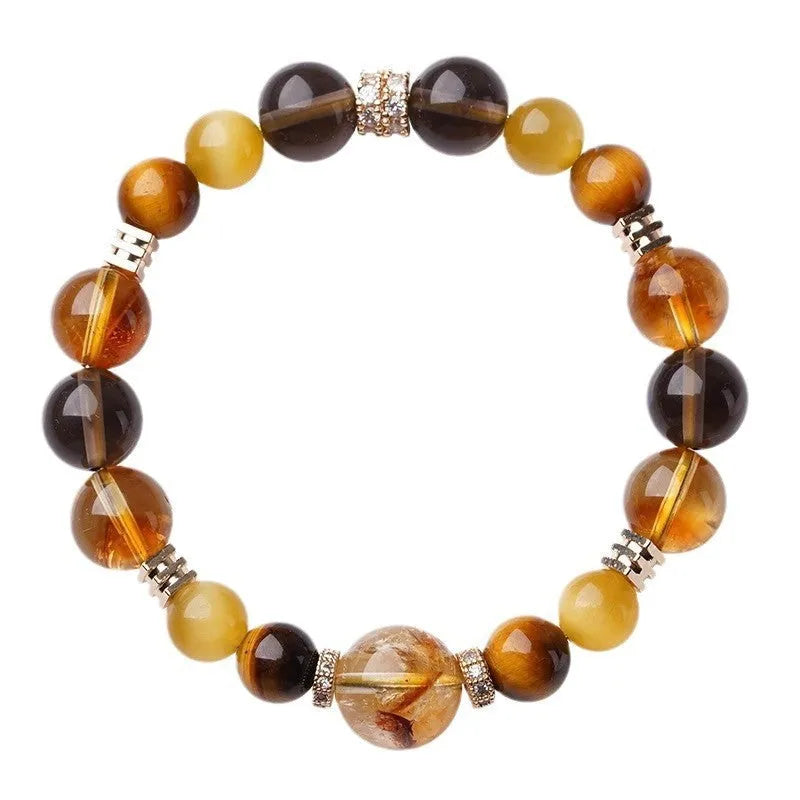 Geometric crystal bracelet with yellow tower and tiger-eye stones in 10mm or 12mm sizes