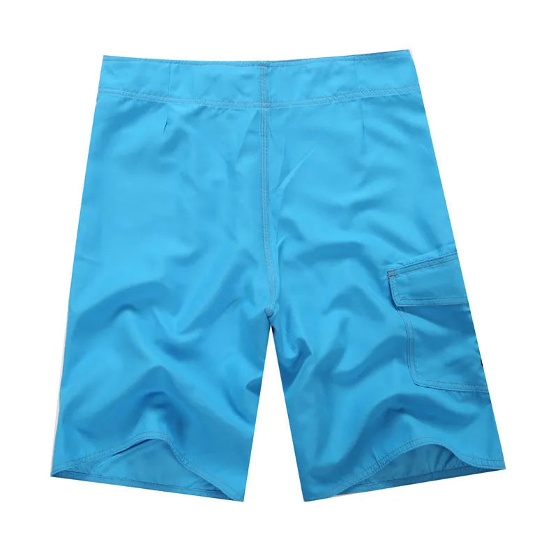 Men's striped polyester beach shorts in blue, lightweight for sports and beach