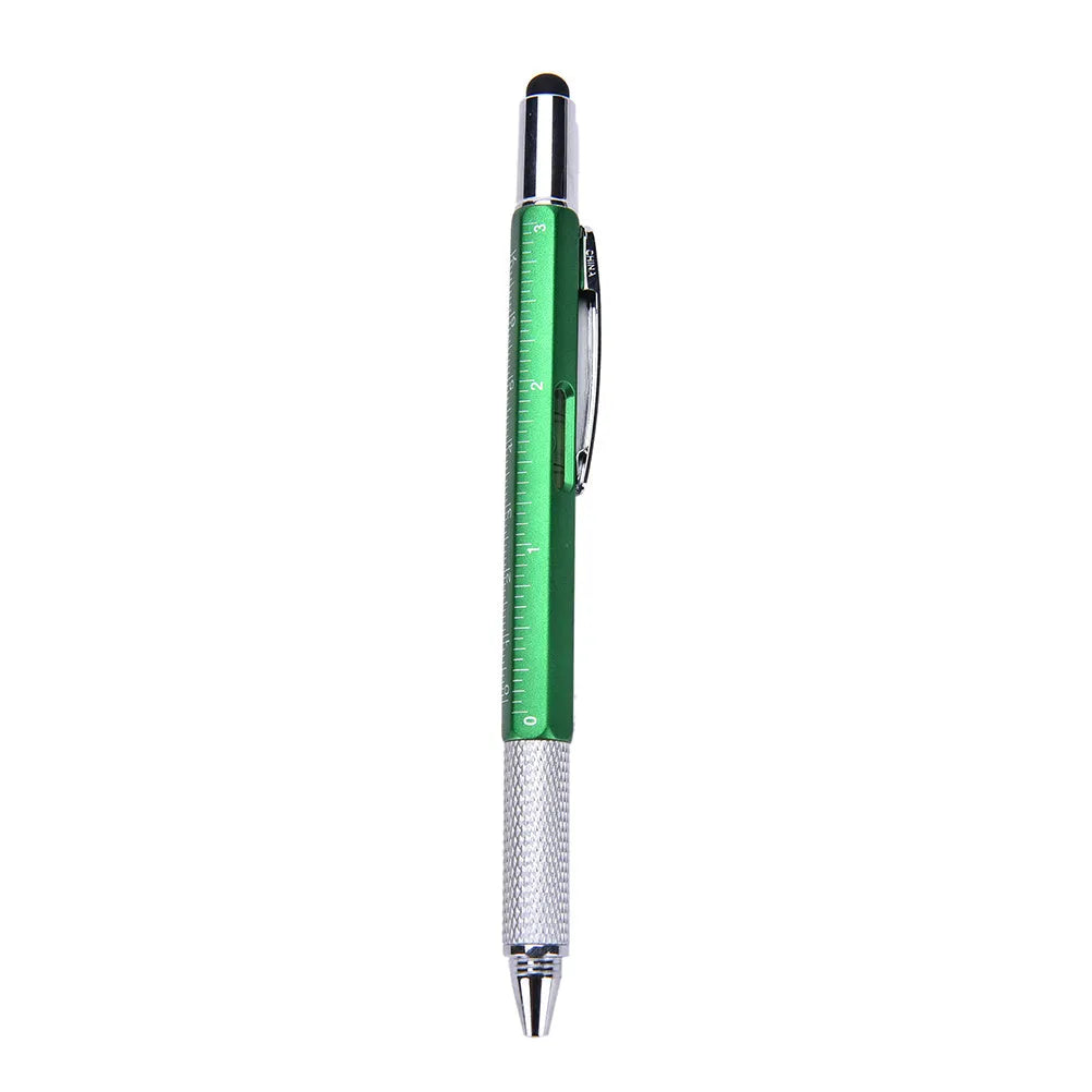 Multi-function 6 in 1 touch screen stylus ballpoint pen with spirit level and screwdrivers in black, blue, green, red, silver, yellow