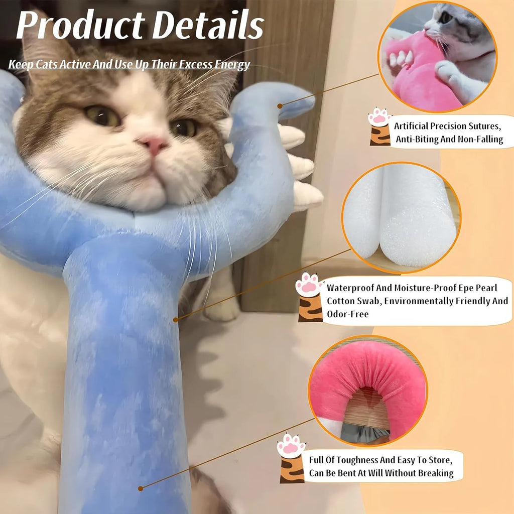 70cm blue plush cat wand toy with foam-filled head for indoor cats