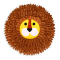 Brown lion-shaped pet sniffing pad with textured fabric for hiding dog or cat food.