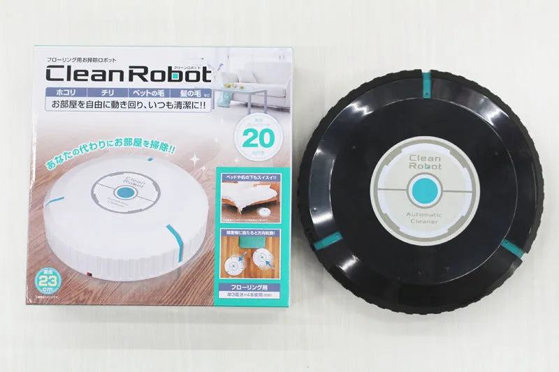 Black or white ABS plastic robot vacuum cleaner on a hardwood floor.