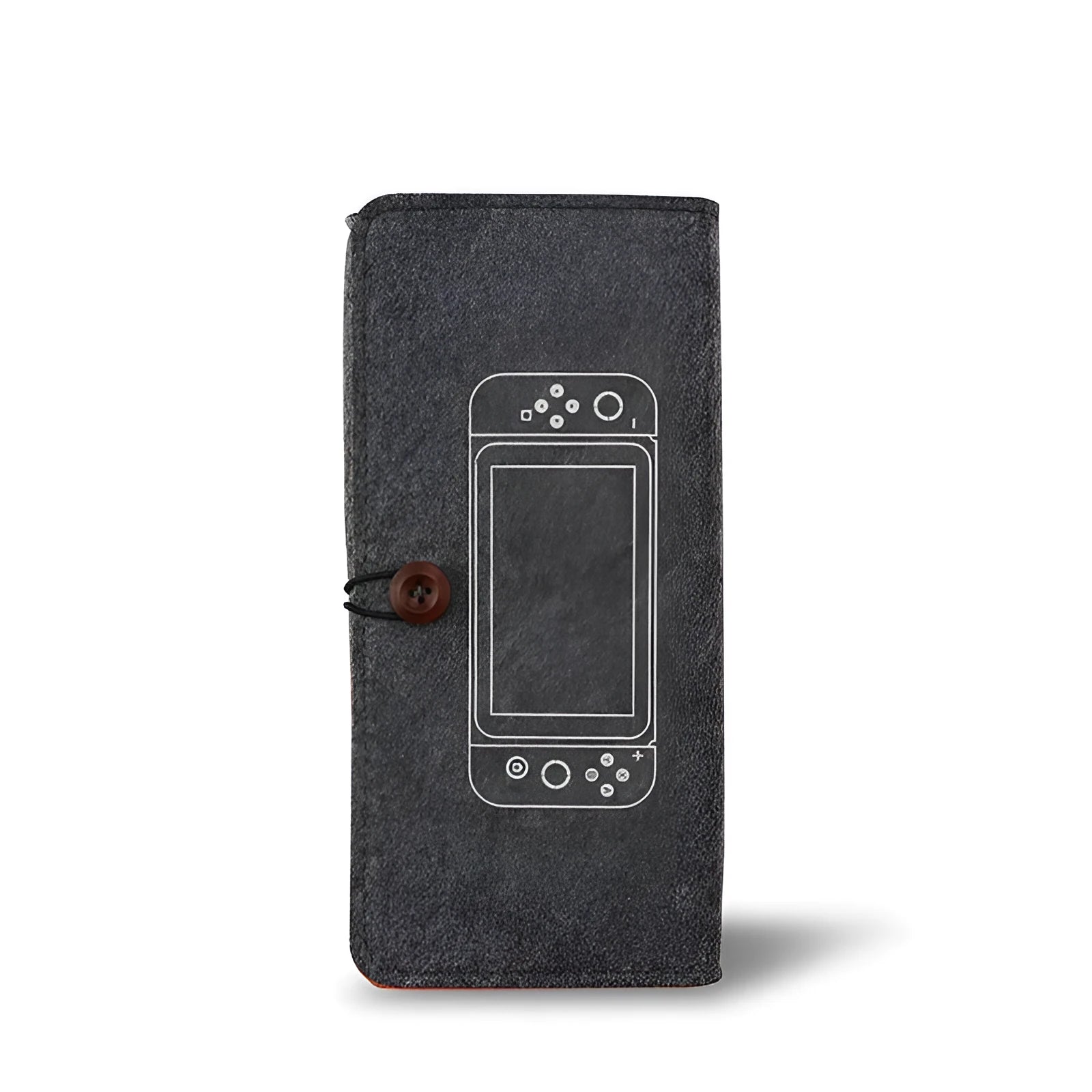 Black felt pouch case for Nintendo Switch showing game card slots and double layer storage compartments