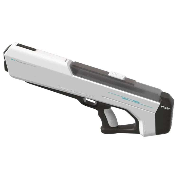 Fully electric water gun toy in sky blue with trigger and USB charging cable for summer outdoor play