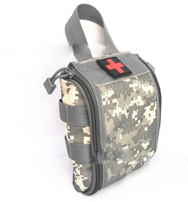 Tactical medical kit for outdoor first aid containing sterile supplies and medicines