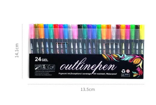 12-colour outline hand account highlighter set with metal barrels and round tips on white background