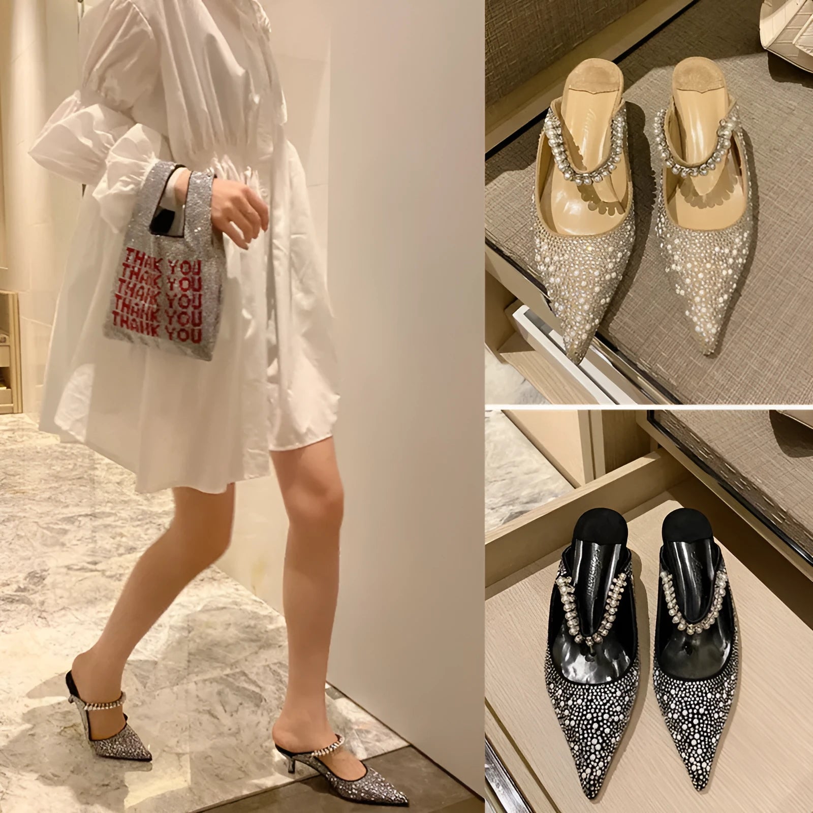 Spring new women's stiletto heel slippers in Korean style, pointed toe, apricot colour