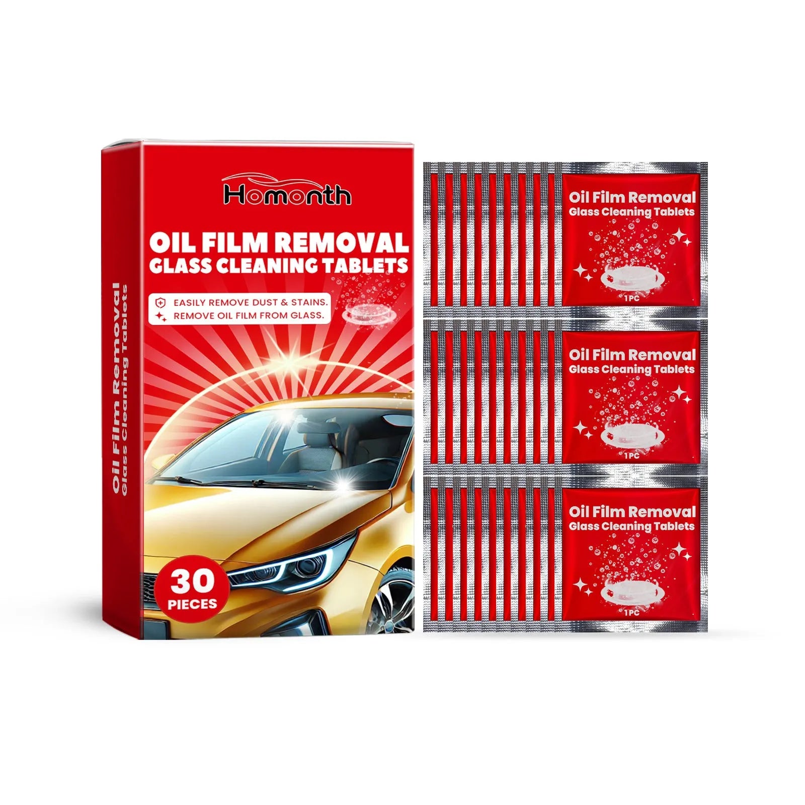 30 car windshield cleaning fluid sheets in a stack, each 6x6cm, for rainproof washer refill