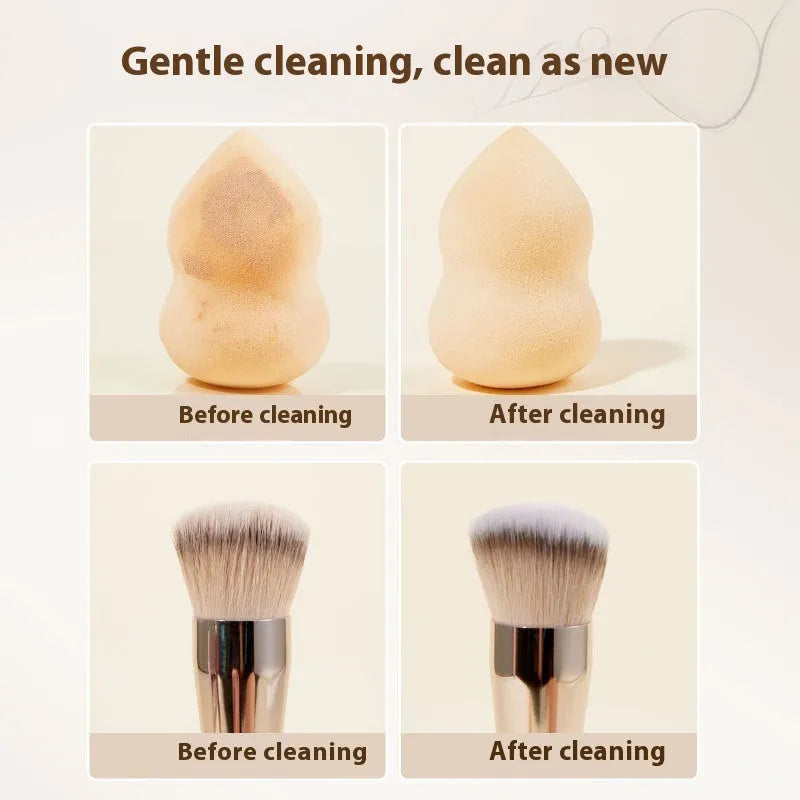 Makeup brush cleaner kit with 80ml detergent bottle and 75ml wash-free spray for beauty blenders