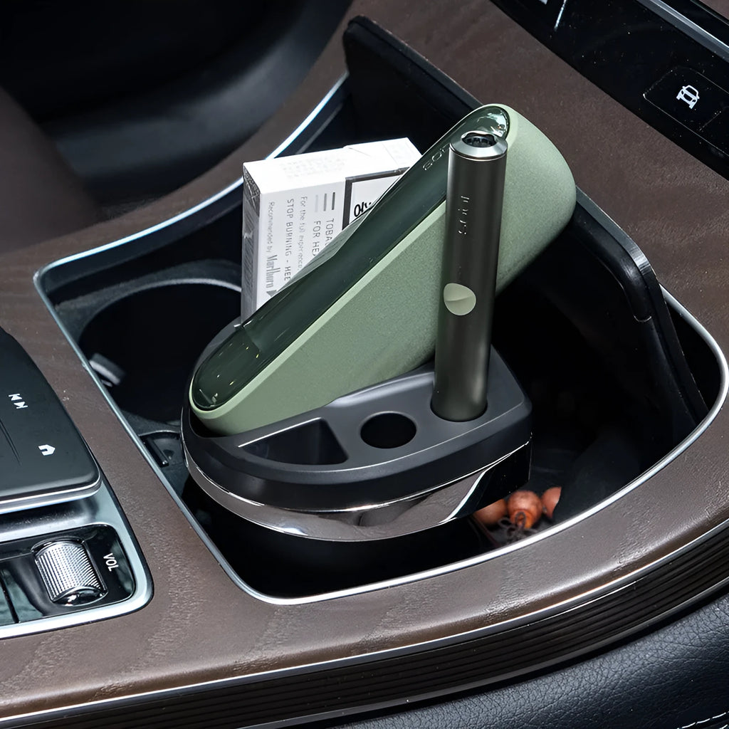 Black ABS fireproof electronic car ashtray with charger 11x9x8.5cm