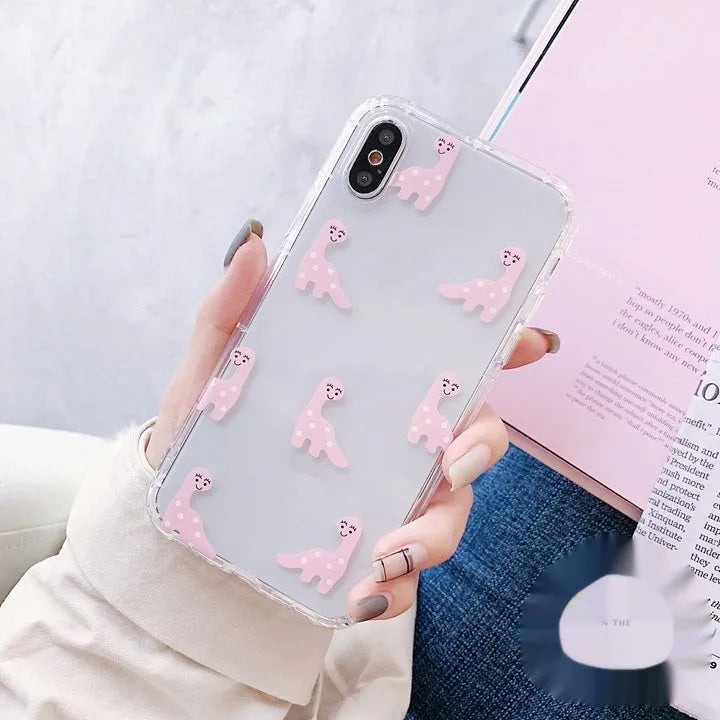 Cute cartoon little dinosaur silicone TPU phone case, drop-resistant back cover for iPhone, green colour with air cushion shell