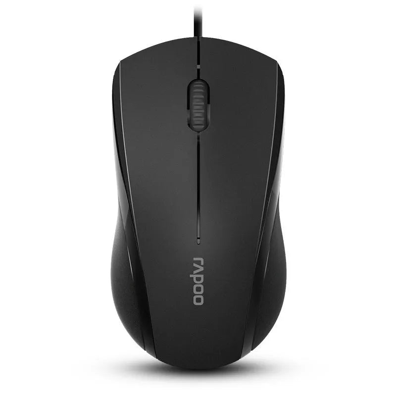 Wired USB optical mouse in black with 1.5m cable and three-button layout for desktop computer