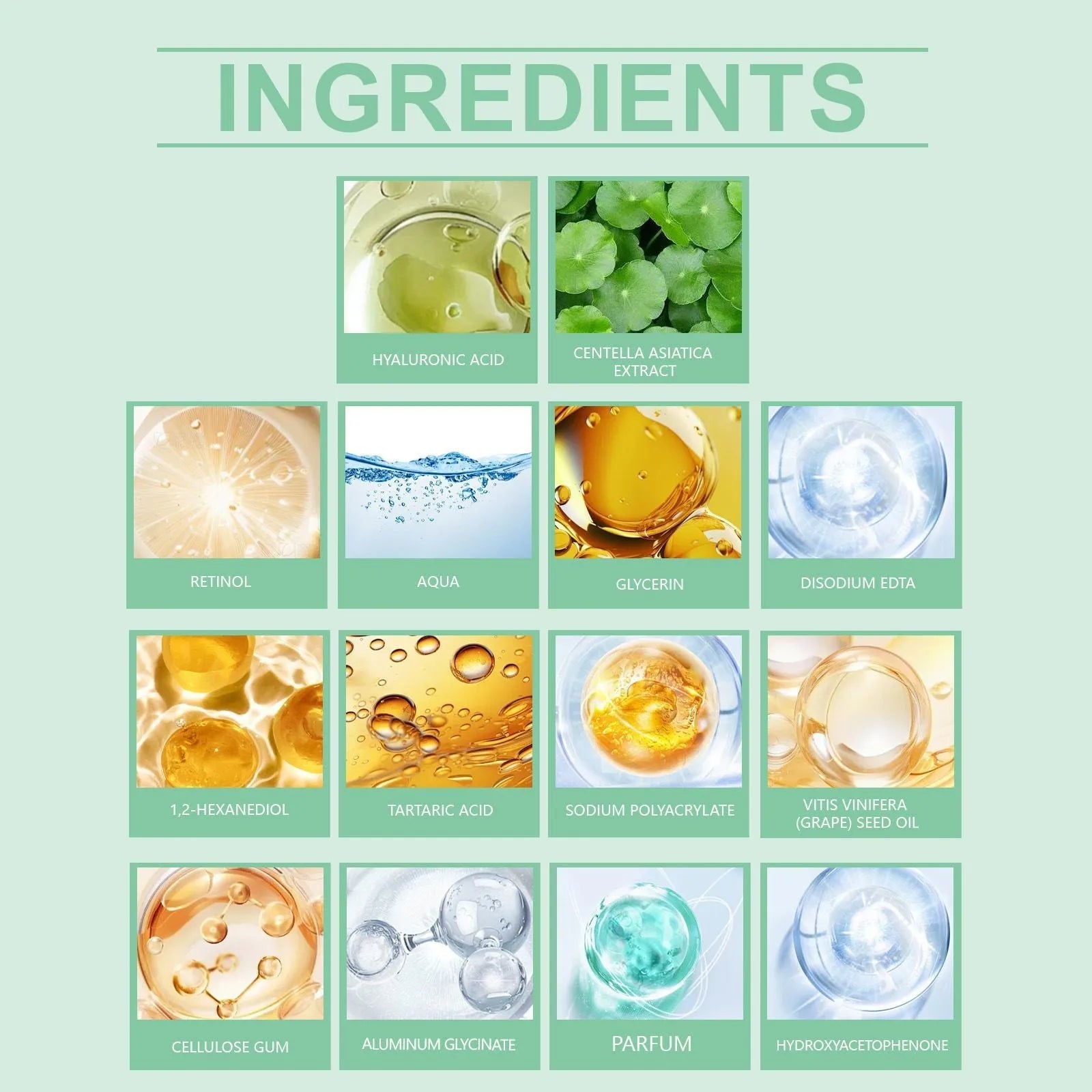 Retinol Hydrating Mask sheet with hyaluronic acid and Centella asiatica ingredients