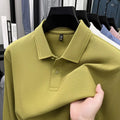 Mercerized cotton long-sleeved polo shirt for men, loose fit, striped asymmetric design, in Black colour