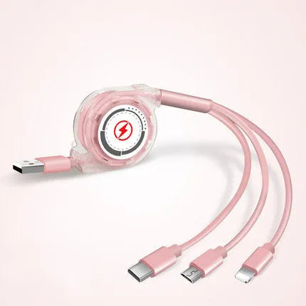 3-in-1 telescopic charging cable extended to 120 cm length with titanium alloy connectors