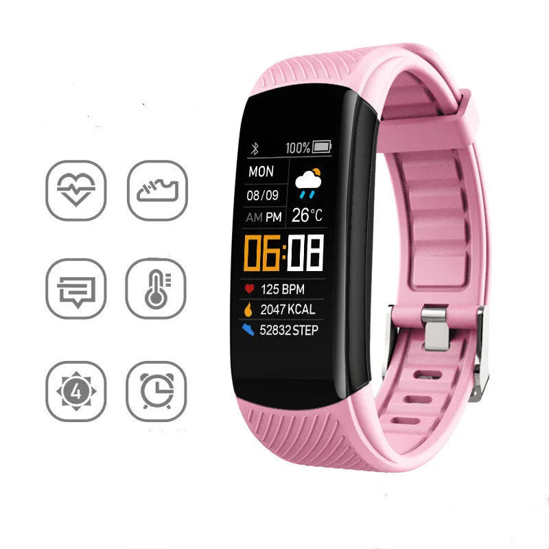 Adult silicone pedometer bracelet with 0.96-inch touchscreen display in multiple colour options
