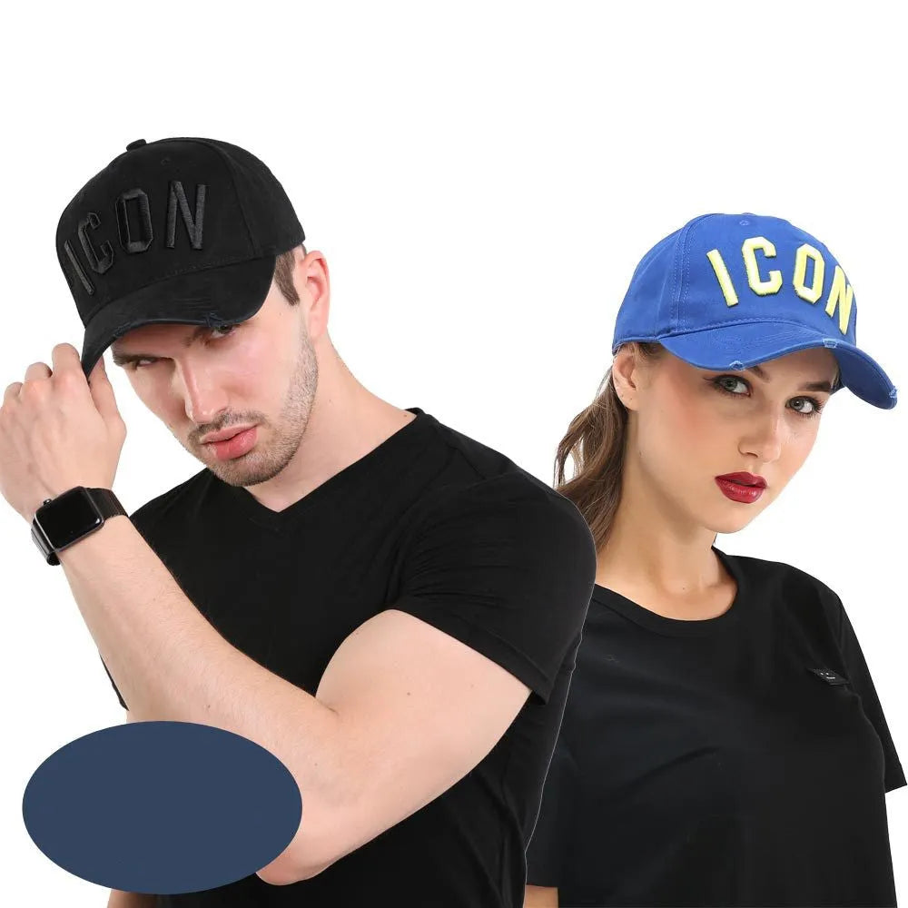 Cotton baseball cap with embroidered letters, dome top, available in black blue red colours