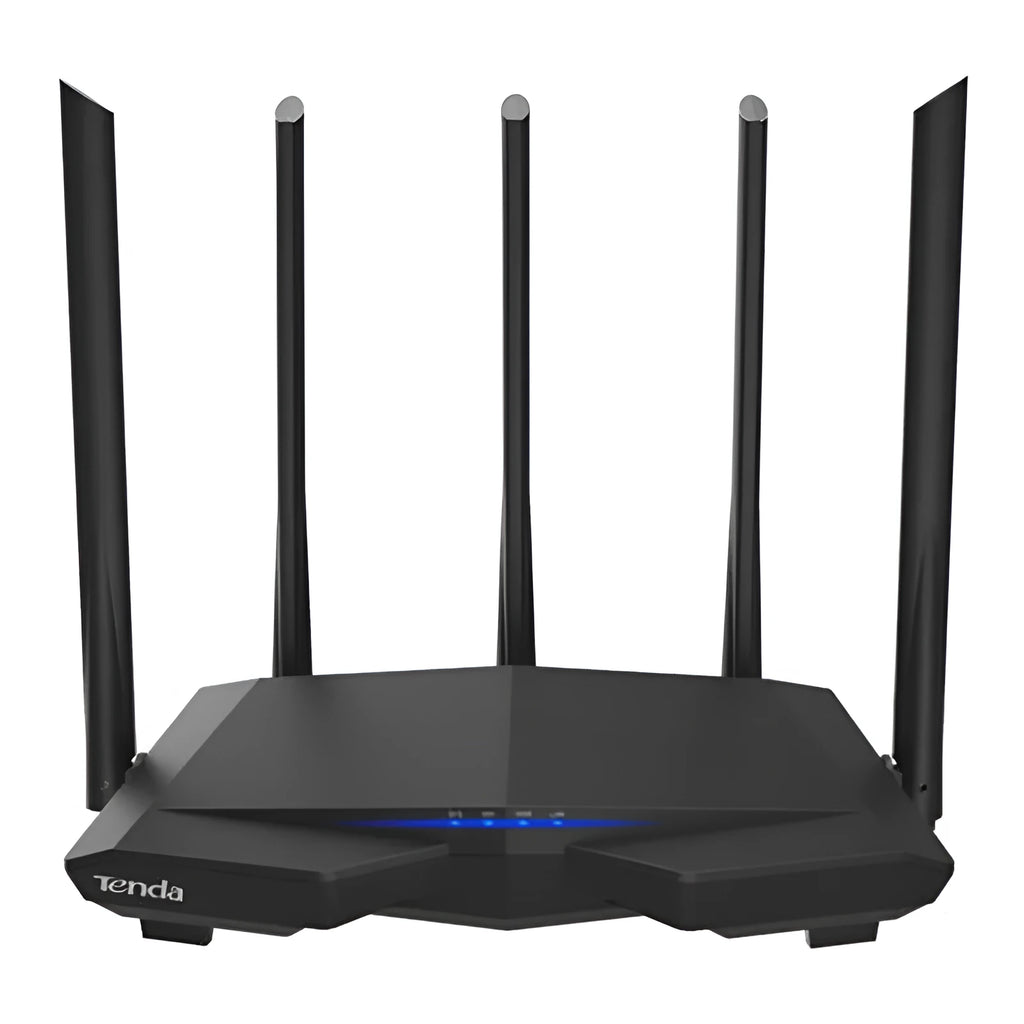 Dual-band router AC7 black with four LAN ports, compact 220x141.5x49mm
