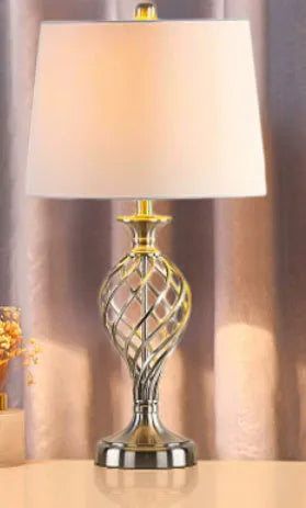 European style bedside table lamp with USB charging port and touch-sensitive cold warm light controls