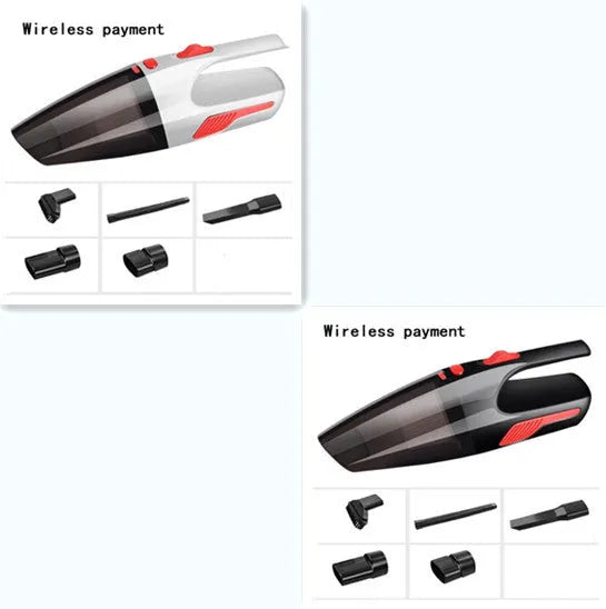 Handheld 120W car vacuum cleaner with brush and long nozzle, black wired model, on car seat