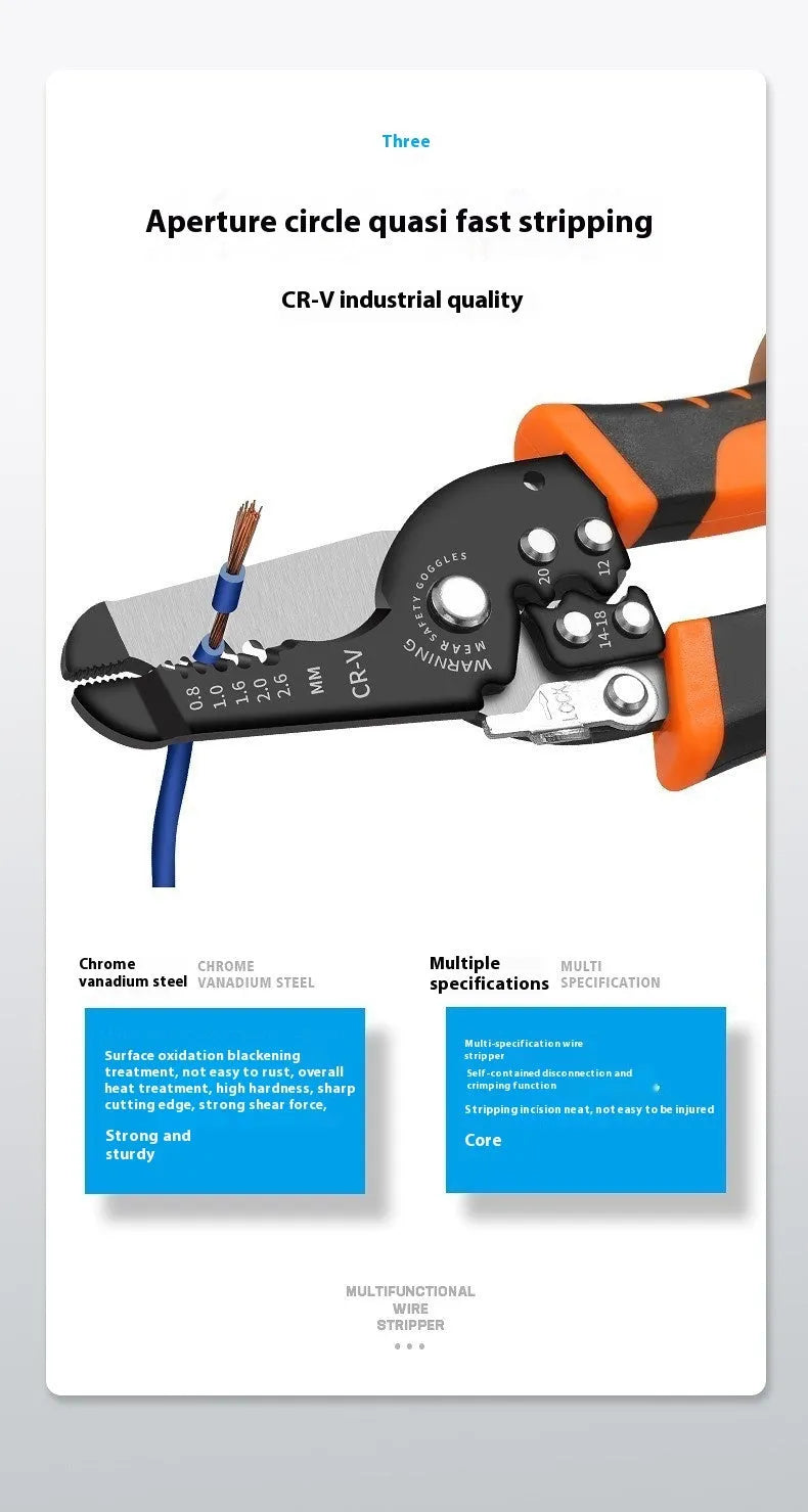 Fully automatic wire stripping pliers tool made from steel with box mounted presentation.