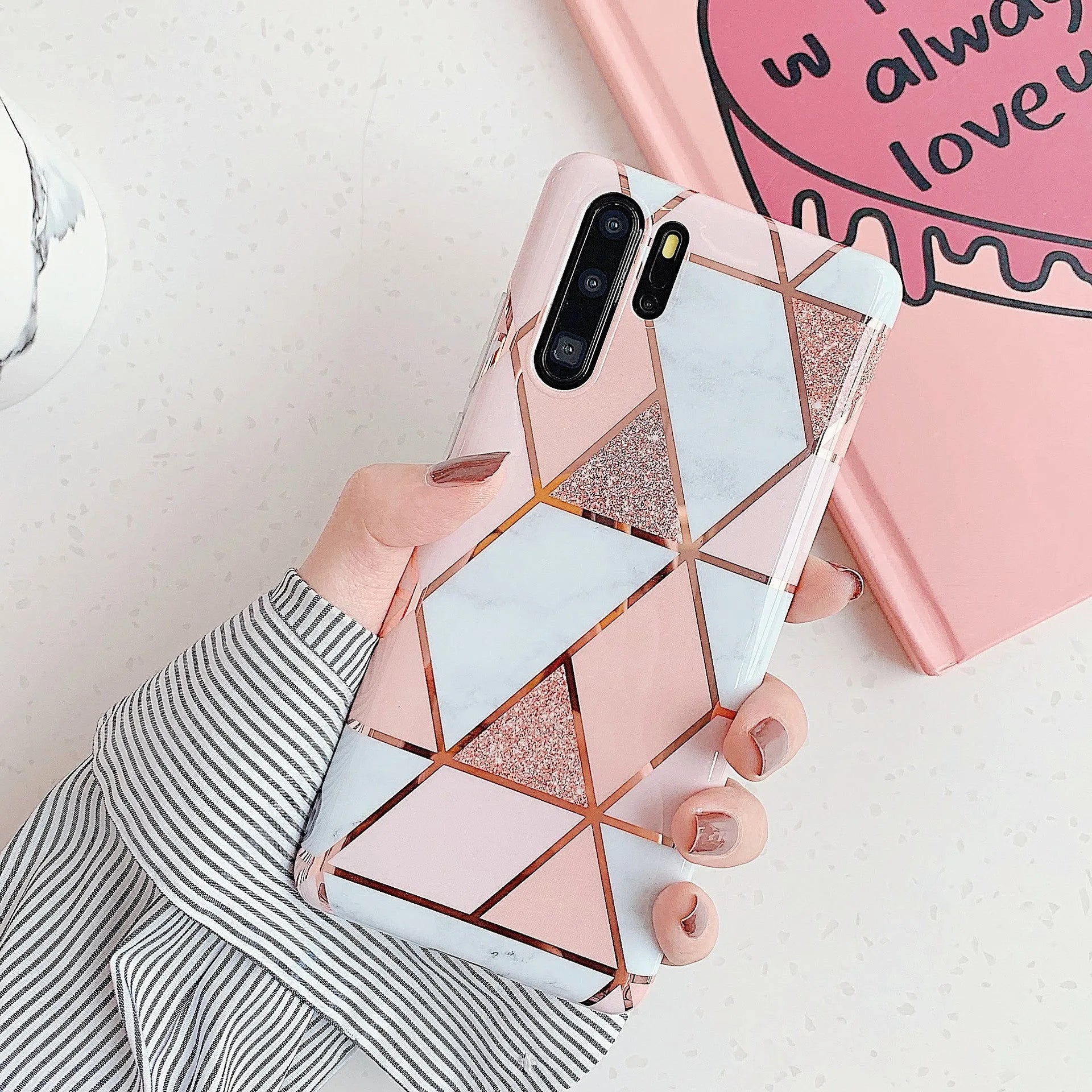 Electroplated marble pattern mobile phone case in TPU material for Huawei and Samsung smartphones