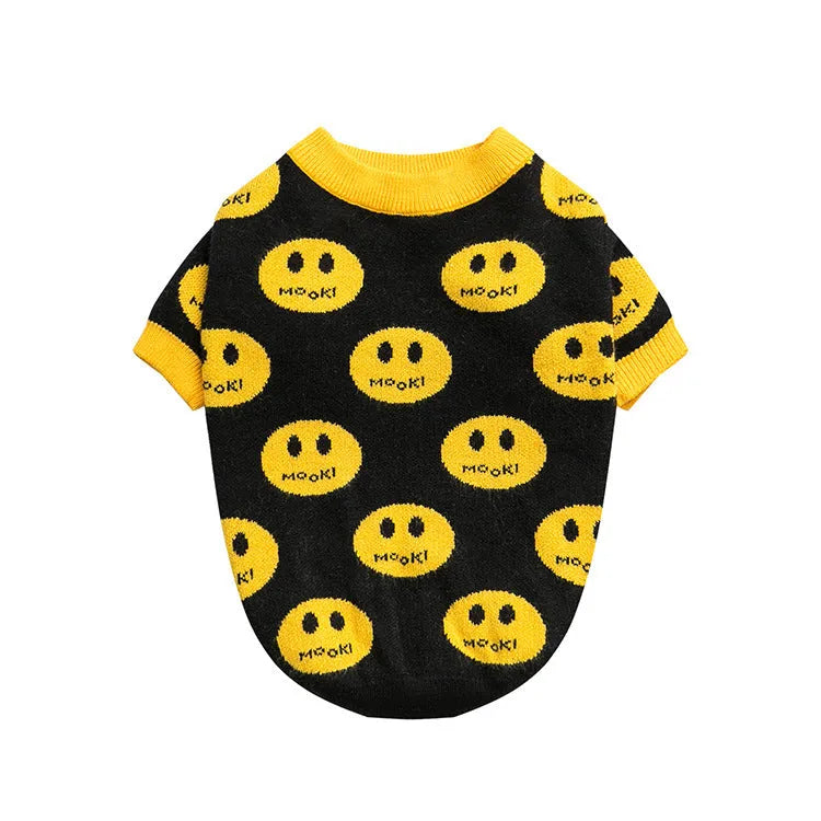 Pure wool smile animal sweater for dogs and cats in black colour, knitted fabric