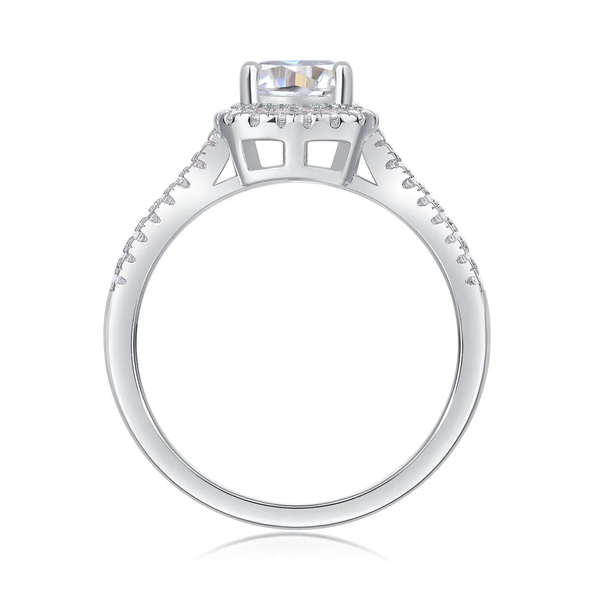 Moissanite wedding ring set with square 6x6mm stone, platinum plated S925 silver, in gift box with GRA certificate