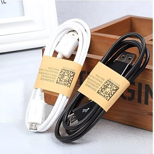 Black and white Android Micro USB data cable for phone charging and computer data transfer